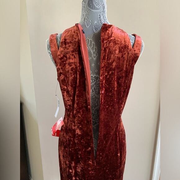 Maggy London NWT Dark Brick Crushed Velvet Velour Midi Dress Fairy Whimsigoth 8 - Picture 3 of 5